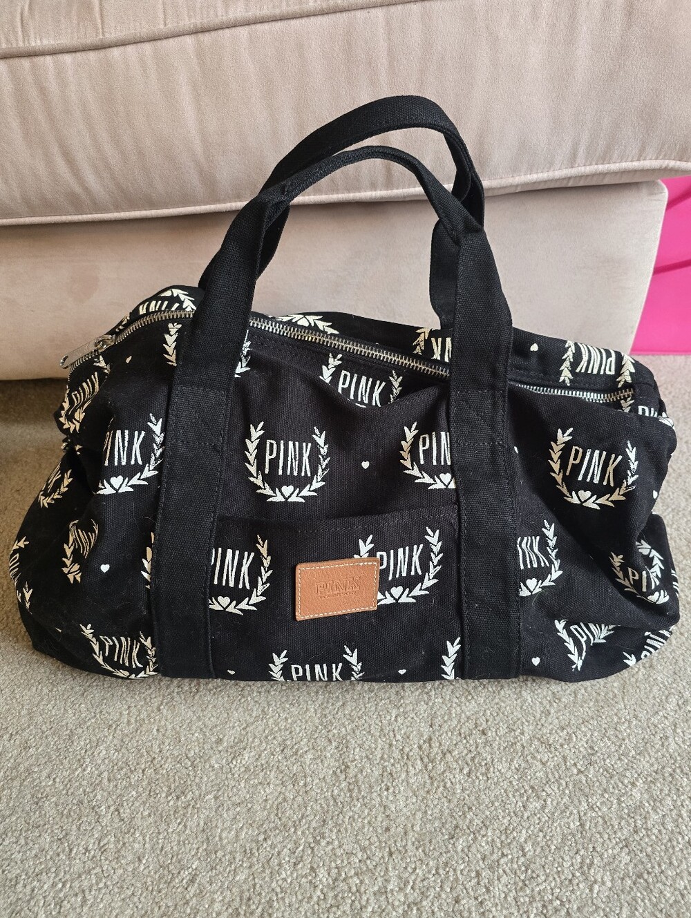 Vintage PINK Victorias Secret Canvas Travel Duffle Weekender Bag